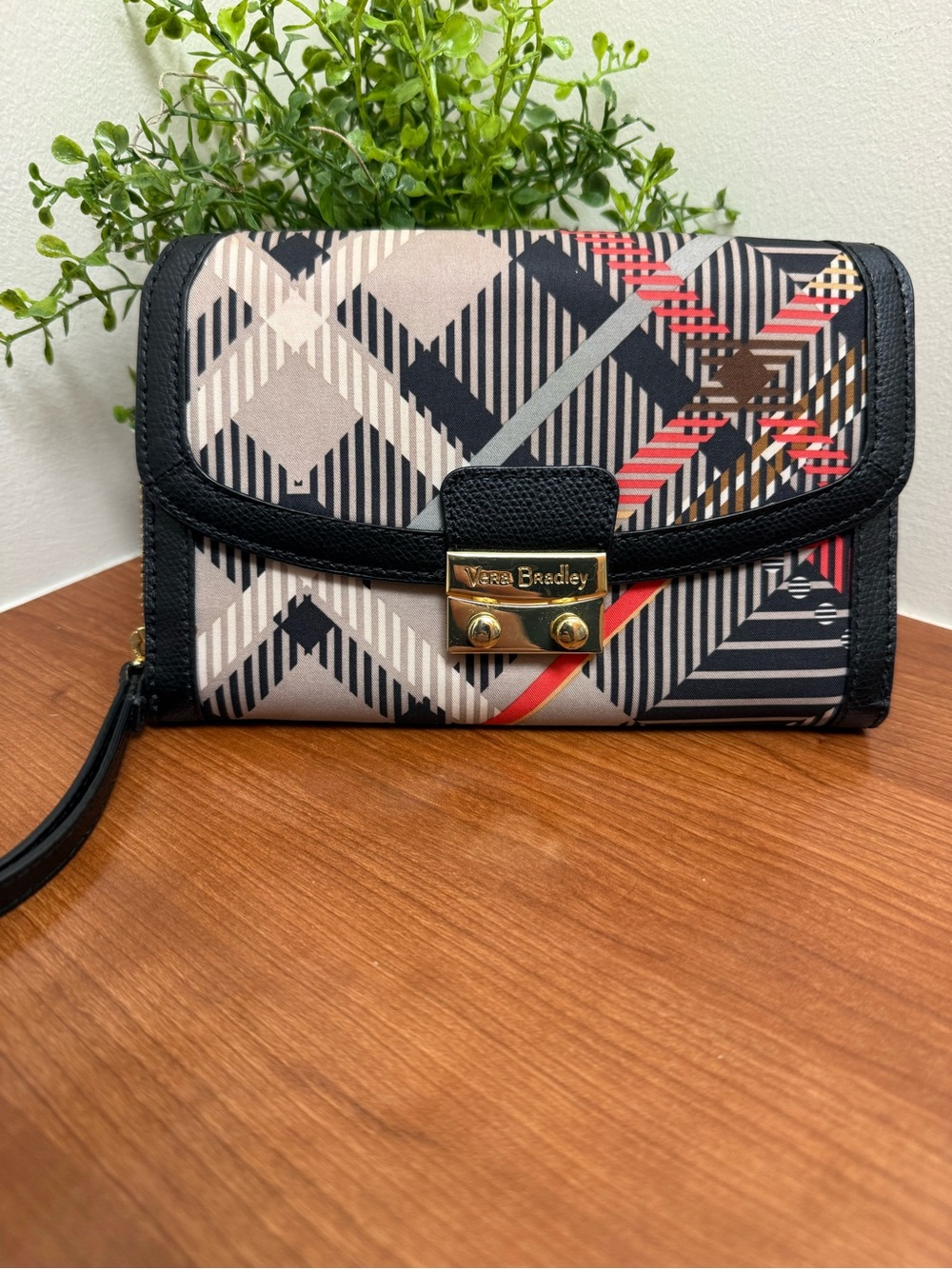 Vera Bradley Sofia Ultimate Wristlet Clutch Wallet Plaid Push Lock Gold NWOT ok